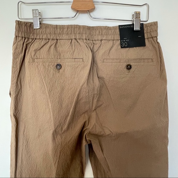 Banana Republic Slim Fit Mid Rise Drawstring Pants Khaki Texture Button … - Picture 13 of 13